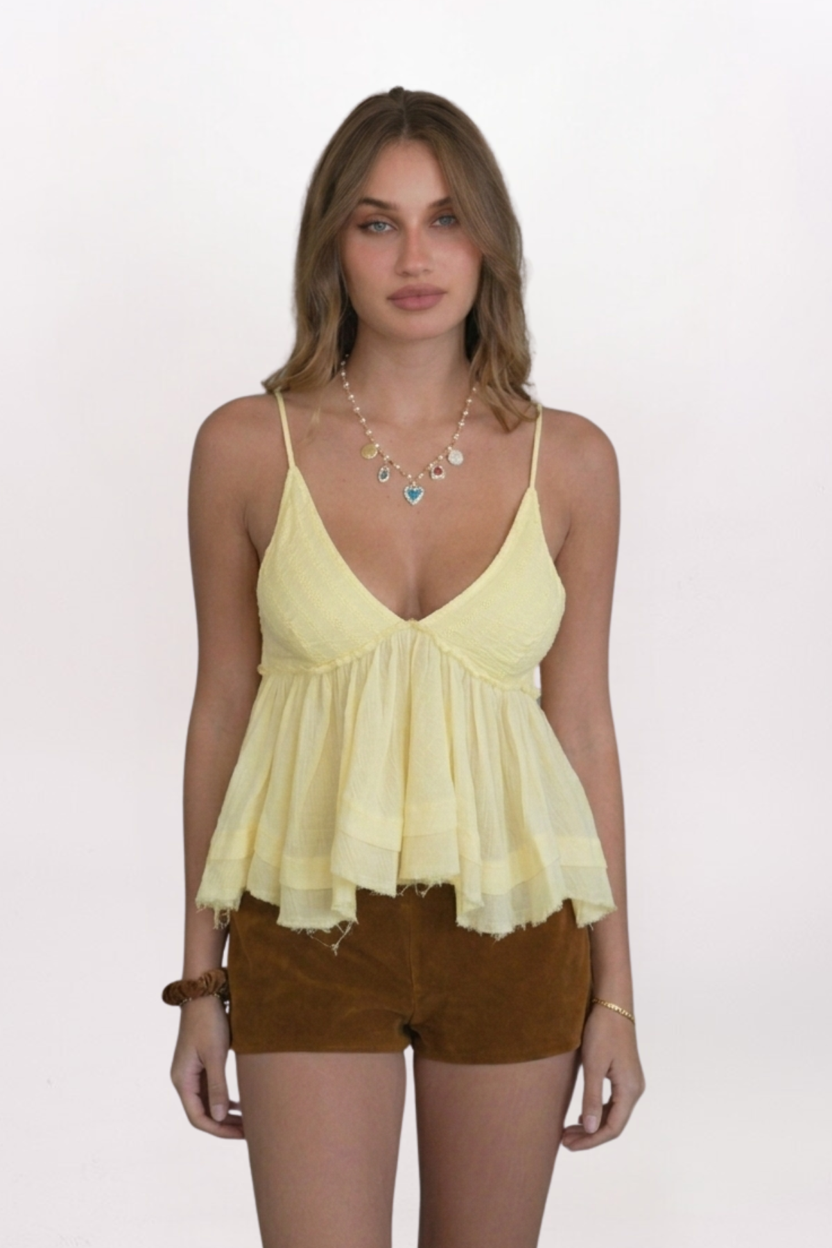 HANKY HEM BABYDOLL TOP, PALE YELLOW