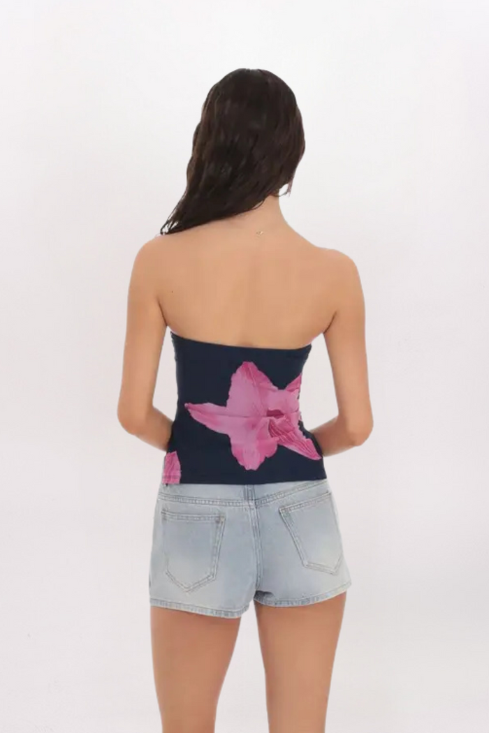 FLORAL MESH SLIT DETAIL TUBE TOP