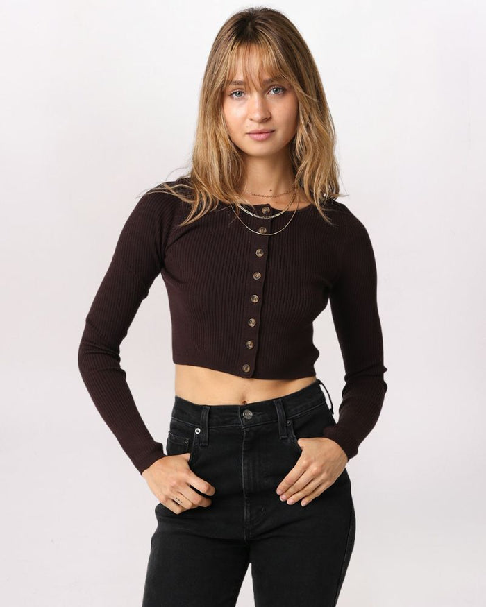 CROPPED CARDIGAN TOP, BROWN