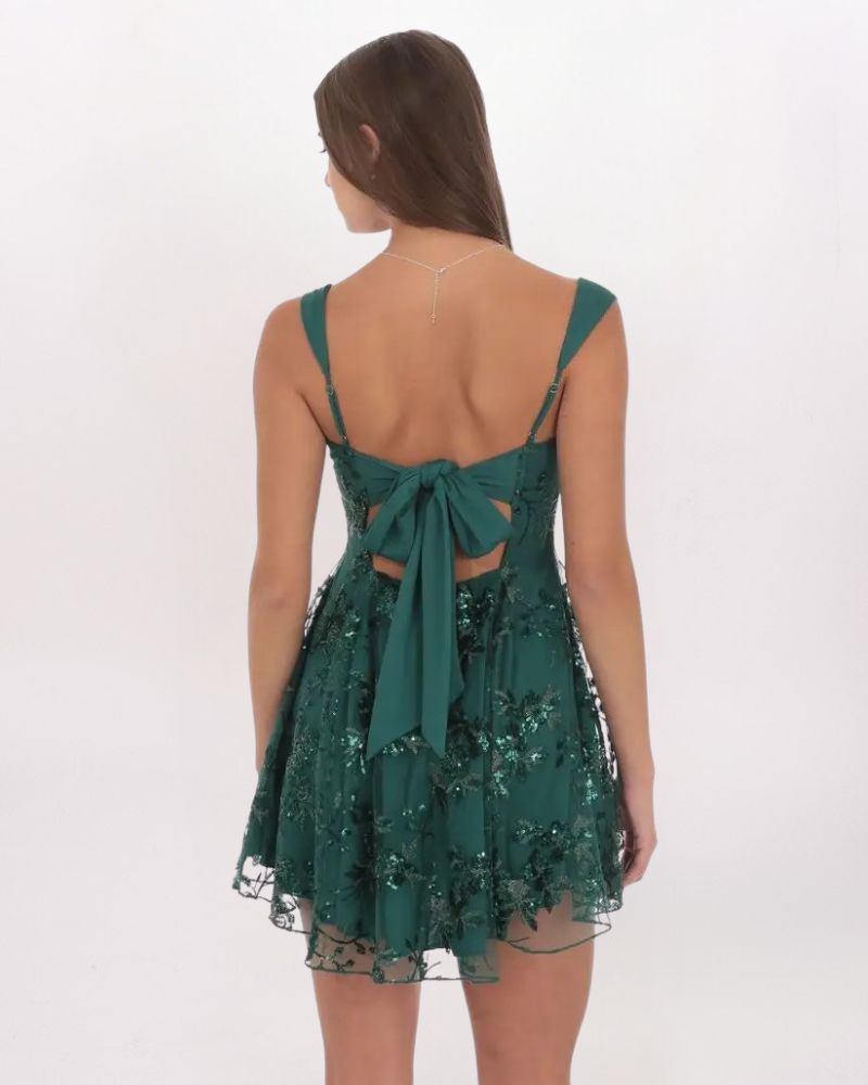 FLORAL SEQUIN FIT & FLARE DRESS