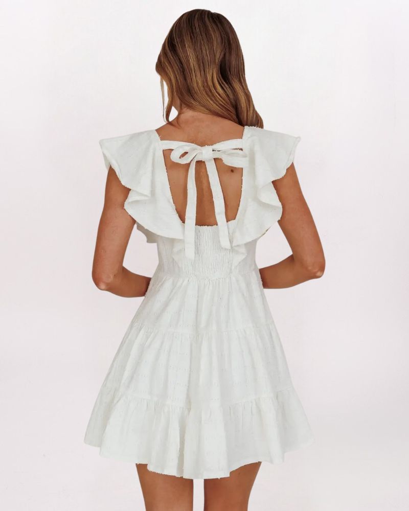 RUFFLE TIE BACK DRESS - WHITE