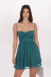 TWIST FRONT SHIMMER DRESS
