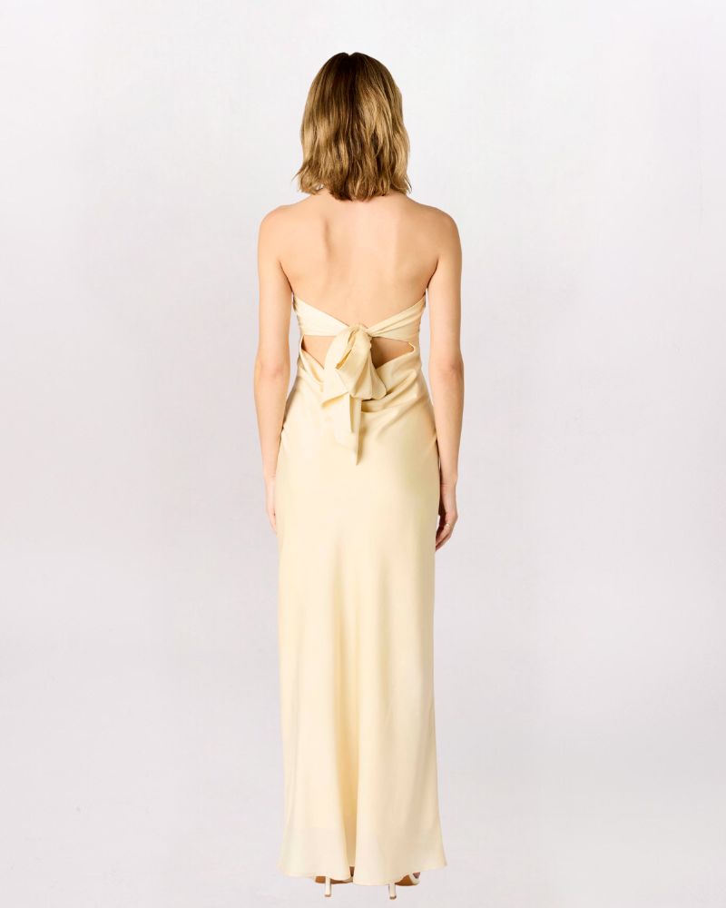 STRAPLESS TIE BACK DRAPE MAXI DRESS - BUTTER