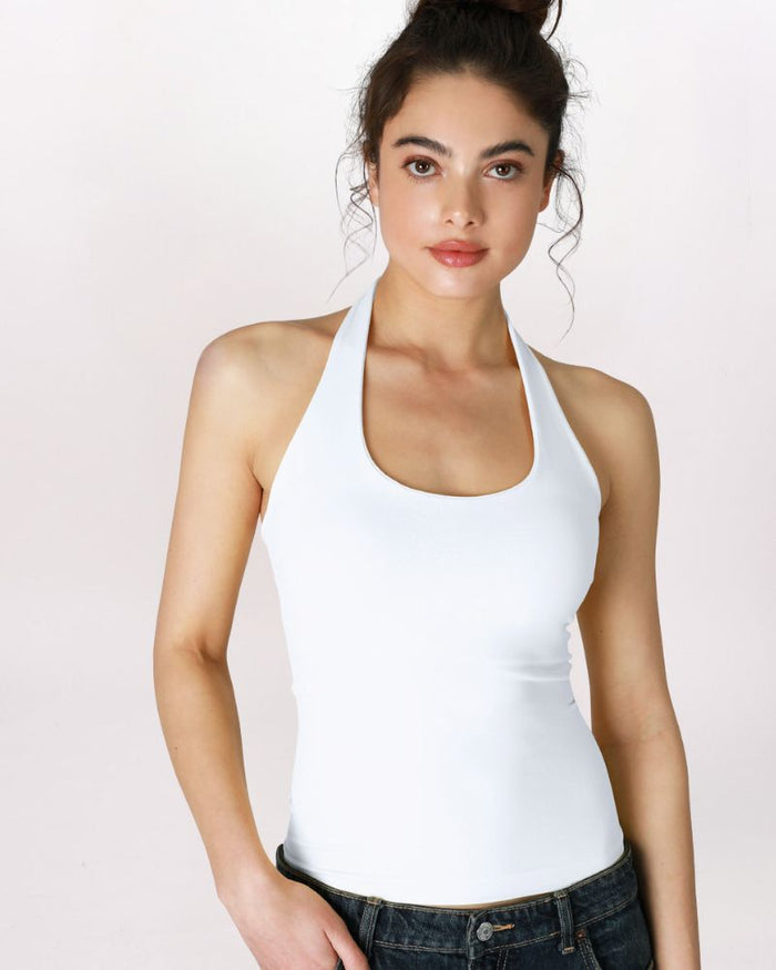 SL CLEAN LINE HALTER TOP, WHITE