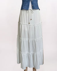 TIERED MAXI SKIRT, WHITE