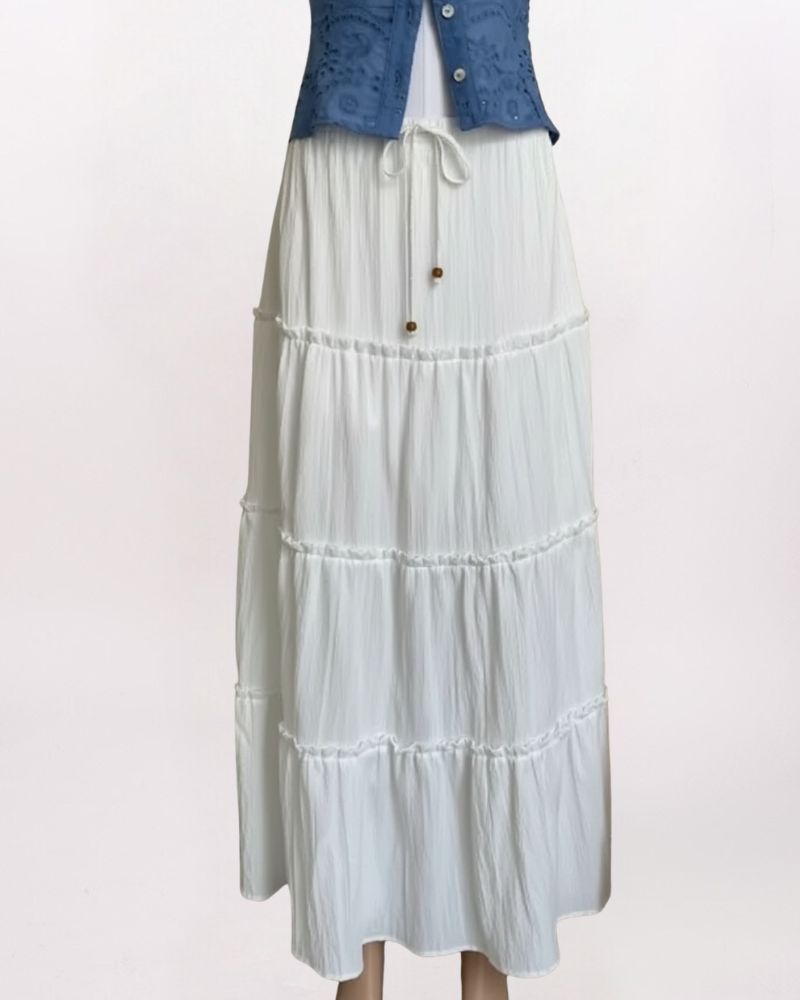 TIERED MAXI SKIRT, WHITE