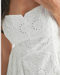 EYELET LACED BACK DRESS, OFF WHITE