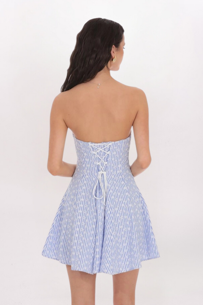 STRAPLESS STRIPED FLORAL DRESS
