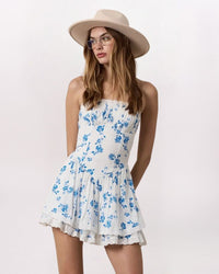 STRAPLESS FLORAL V-SEAM DRESS