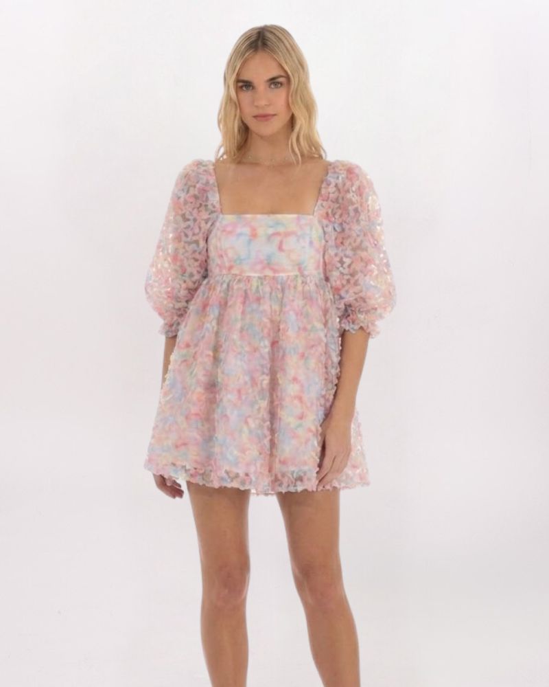 LS 3D FLORAL BABYDOLL DRESS