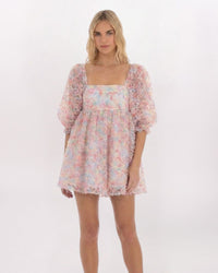 LS 3D FLORAL BABYDOLL DRESS