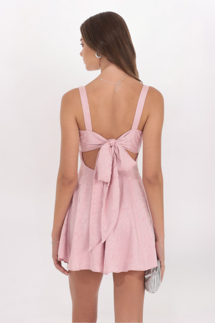 JACQUARD FLORAL BOW BACK DRESS