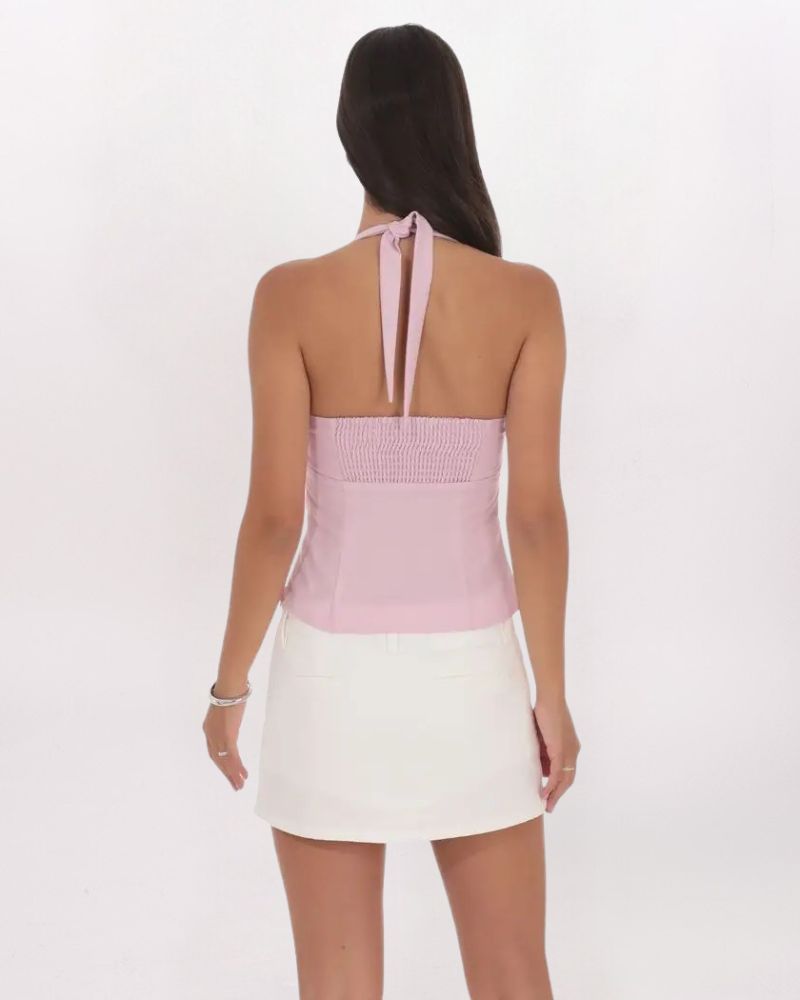 PINSTRIPE HALTER TOP, PINK