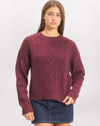 ARAN CABLE SWEATER, DK CHERRY