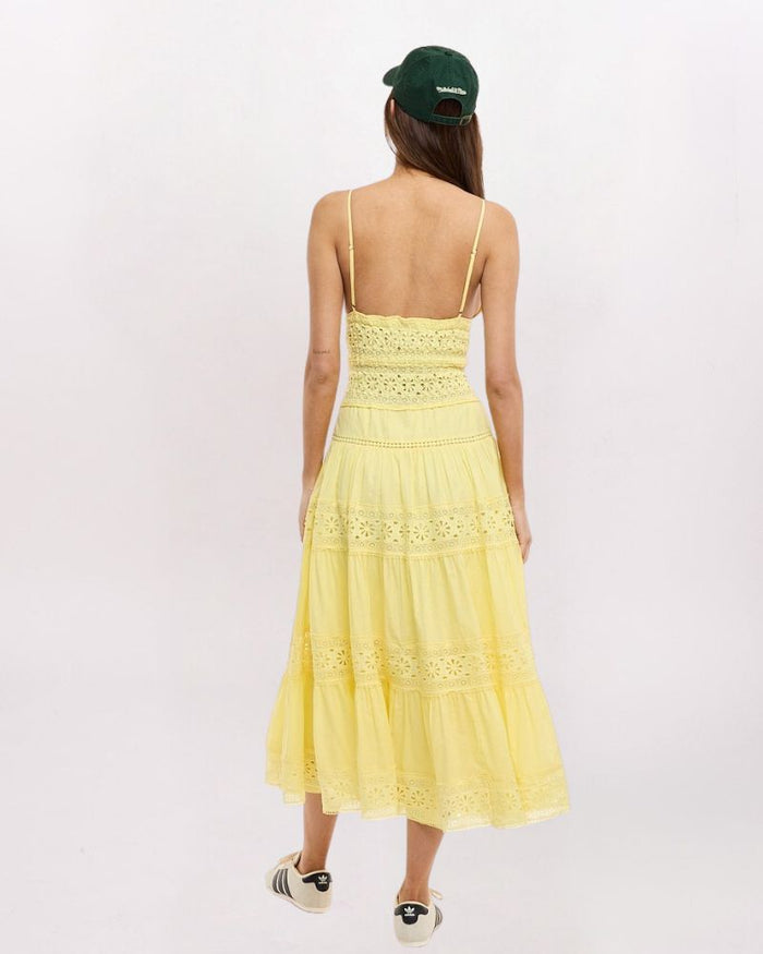 CROCHET PIECED MAXI DRESS, LEMON