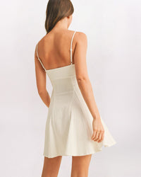 STRETCH LINEN MINI DRESS - OFF WHITE