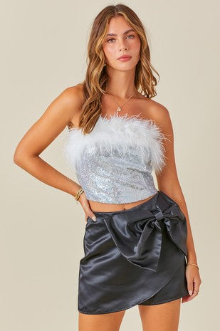 FEATHER TRIM SEQUIN TOP