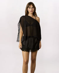 LACE HEM PULL ON SATIN SKIRT, BLACK