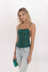 SEQUIN EMBROIDERED OPEN BACK TOP