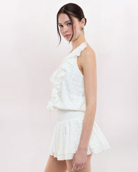 EYELET RUFFLE MINI DRESS, WHITE