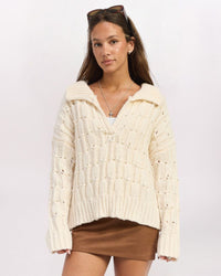 TEXTURED JOHNNY COLLAR SWEATER, OATMEAL
