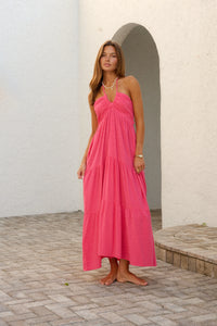 HALTER MAXI DRESS - RASPBERRY