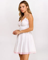 SWISS DOT HEARTS DRESS, WHITE/PINK