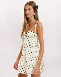 POLKA DOT SWEATHEART NECK DRESS, WHITE