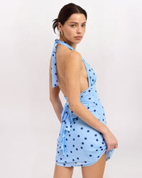SL POLKA DOT HLTR DRESS, BLUE