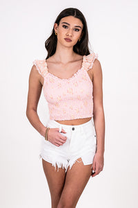 TIE BACK FLORAL EYELET TOP