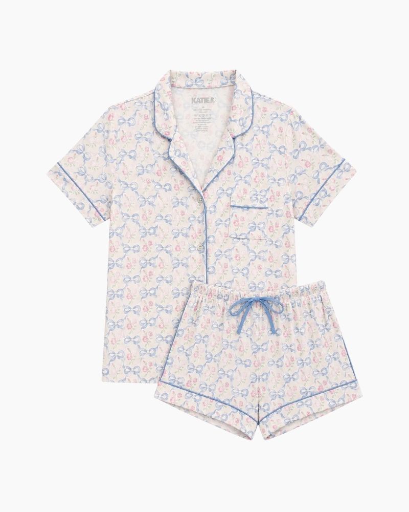 2PC SS WTRCLR RIBBON TOP/SHORT LOUNGE SET