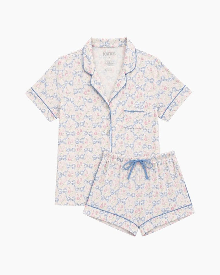 2PC SS WTRCLR RIBBON TOP/SHORT LOUNGE SET