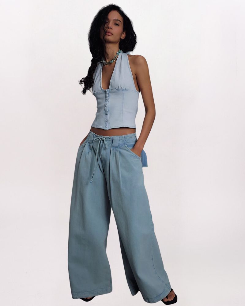 RAMONA DENIM HALTER, LT SKY