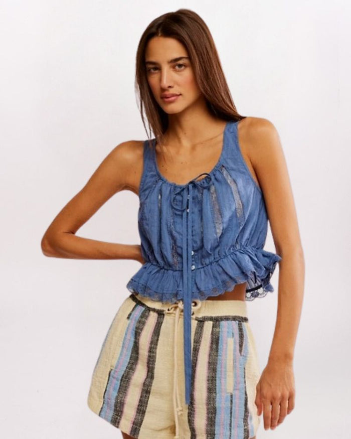 SL ALANA LACE TANK, BLUE TOPAZ