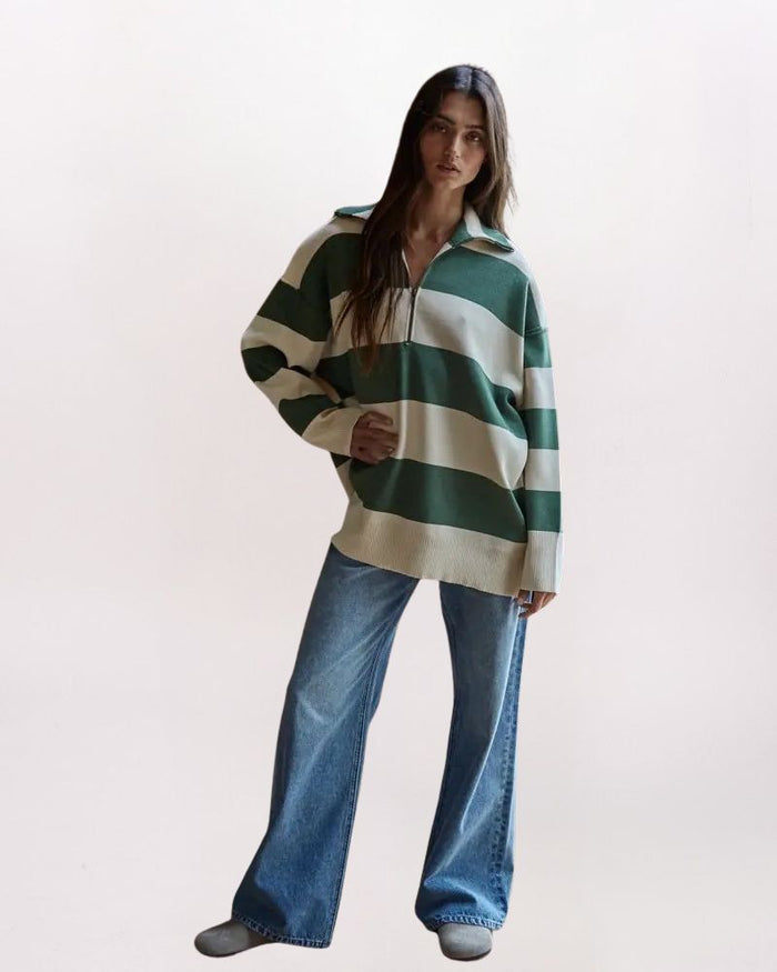 LS RUGBY STRIPED 1/2 ZIP SWTR