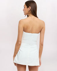 STRAPLESS BELTED MINI DRESS, WHITE