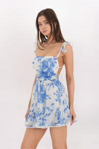 TOILE FLORAL FLARE DRESS