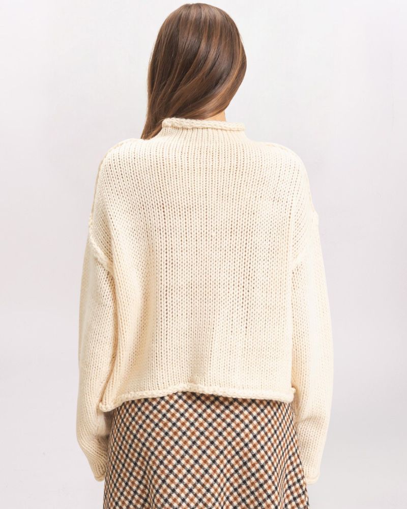 ROLLED HEM MOCK NECK SWEATER, OATMEAL