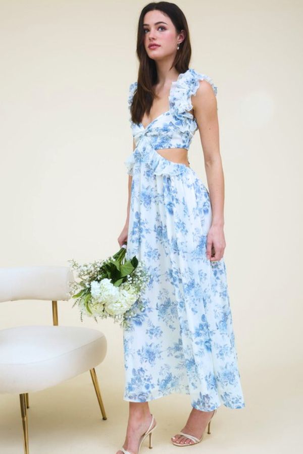 FLORAL CUTOUT MAXI DRESS