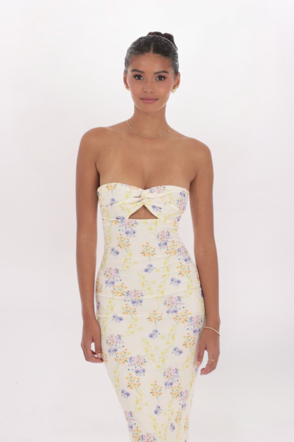 FLORAL RIB CUTOUT MAXI DRESS
