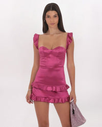 RUFFLE HEM MINI DRESS - MAGENTA