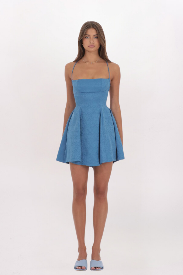 JACQUARD FLORAL LACED BACK DRESS