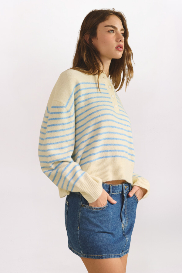 COZY STRIPED HENLEY SWEATER