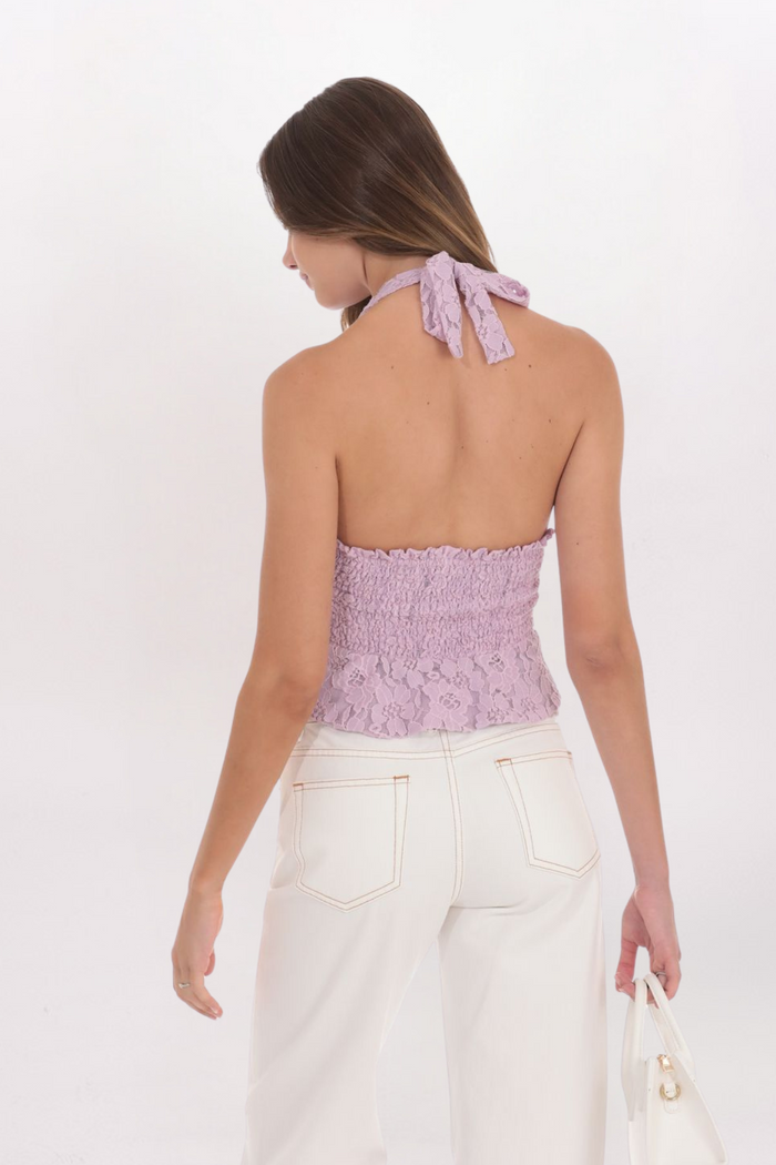 LACE V-NECK HALTER TOP