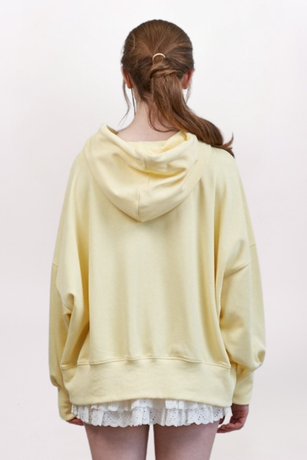 HEM DETAIL PULLOVER HOODIE, LEMON