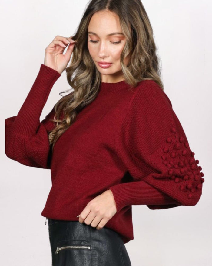 TEXTURED PUFF SLEEVE SWEATER