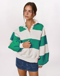 RUGBY STRIPE QUARTER SNAP SWEATSHIRT, GREEN