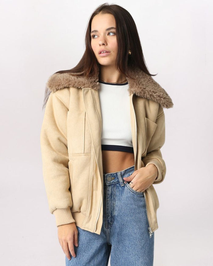 FURRY COLLAR SUEDE JACKET