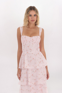 SOFT FLORAL TIERED MAXI DRESS