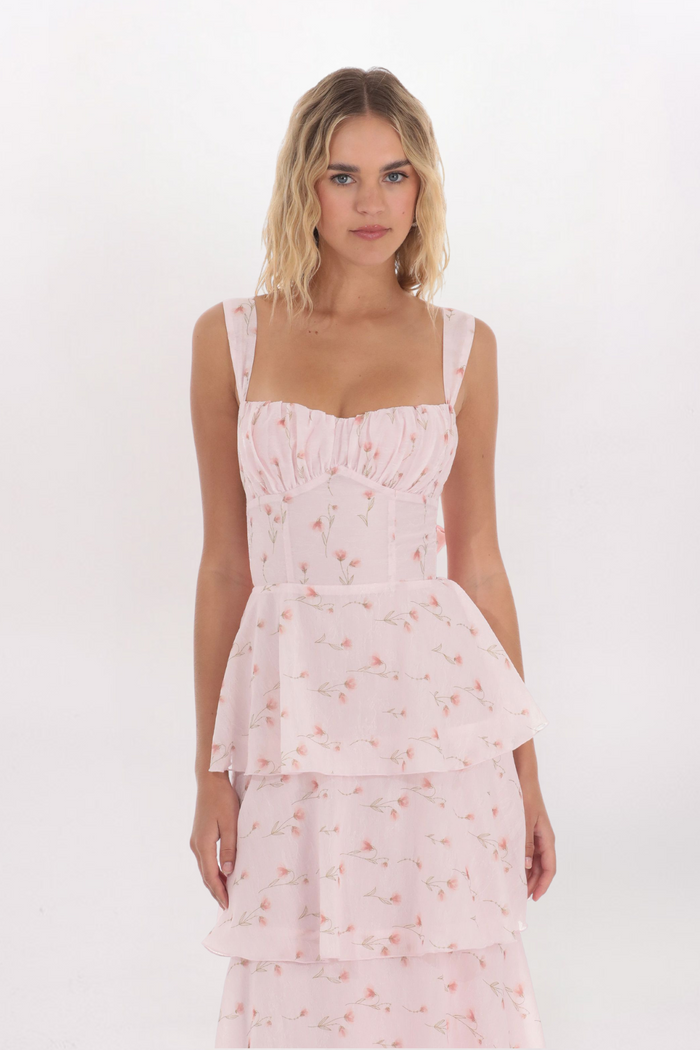 SOFT FLORAL TIERED MAXI DRESS